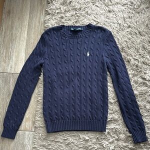 Ralph Lauren Women’s Cable-Knit Cotton Crewneck Sweater - Navy, Medium